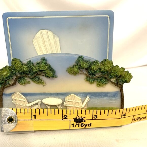 Hand Painted Resin 3D Chair Beach View Set, Stand with 4 Coasters, A. Richesco - Picture 9 of 10